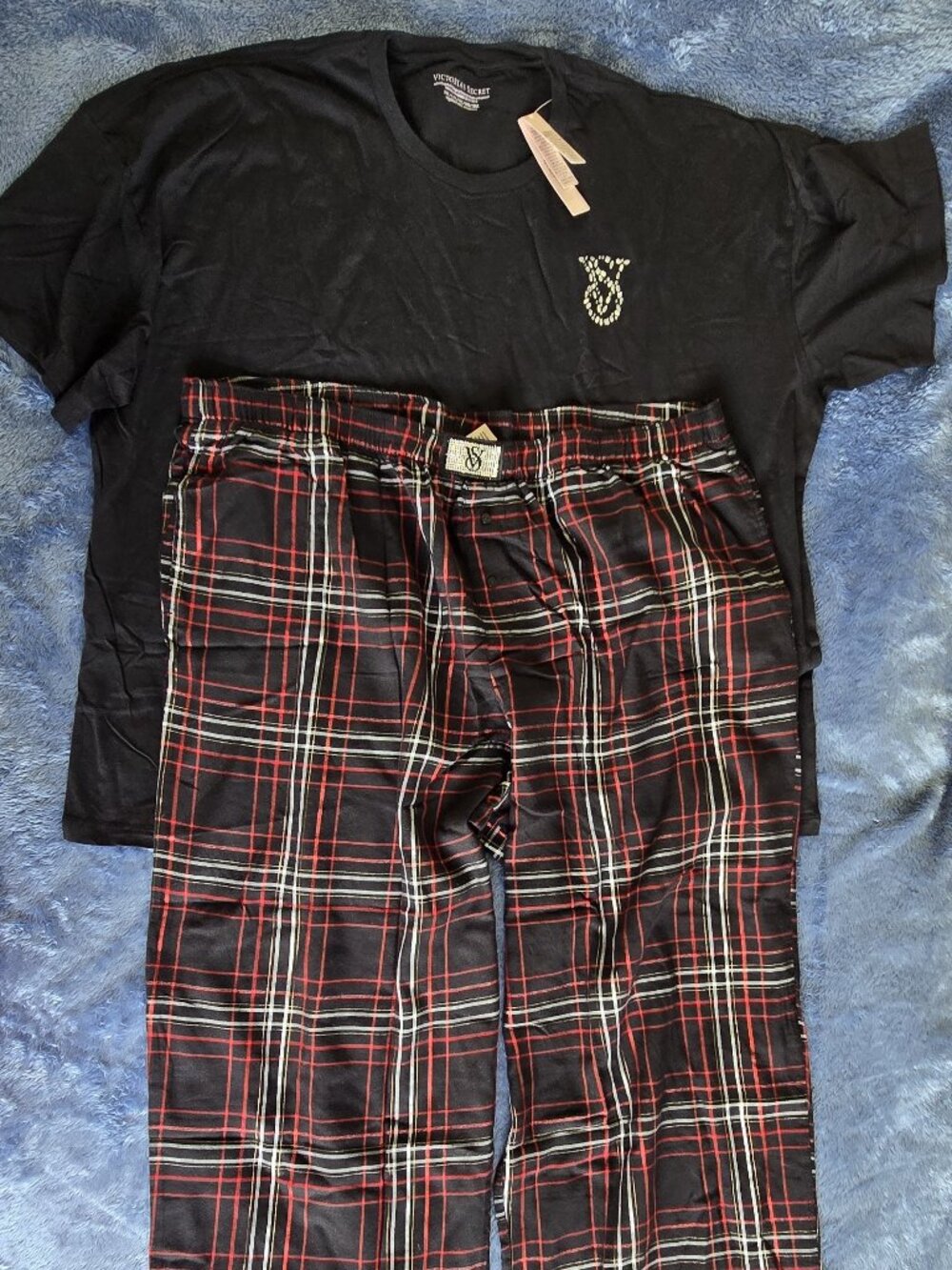 Victoria's Secret Flannel Tee-Jama Pajama Set Plaid Black Red NWT XXL 2PC